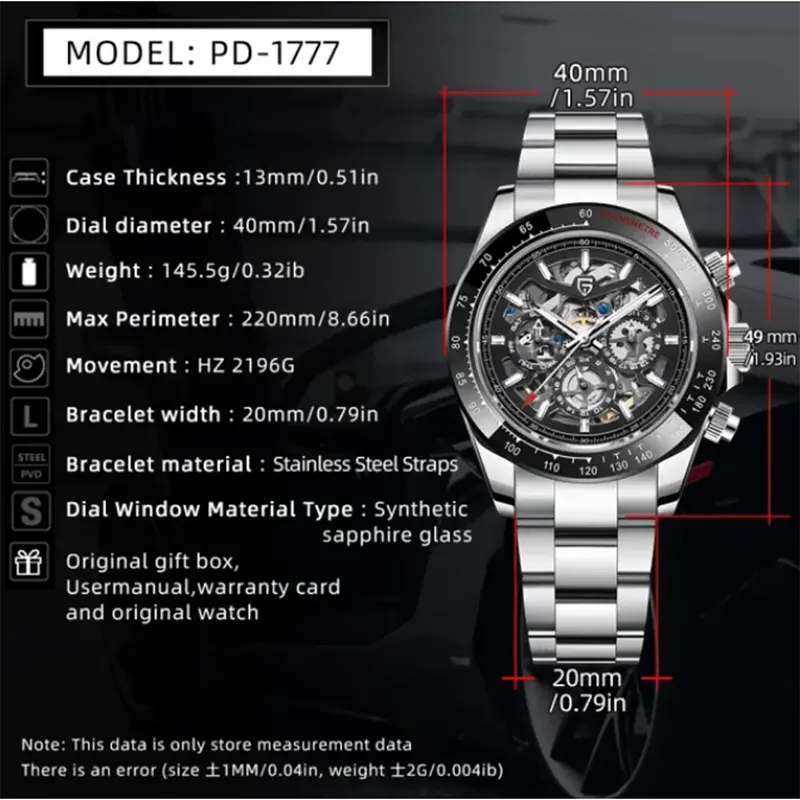 Pagani Design Skeleton Dial Automatic Men's Watch- PD-1777
